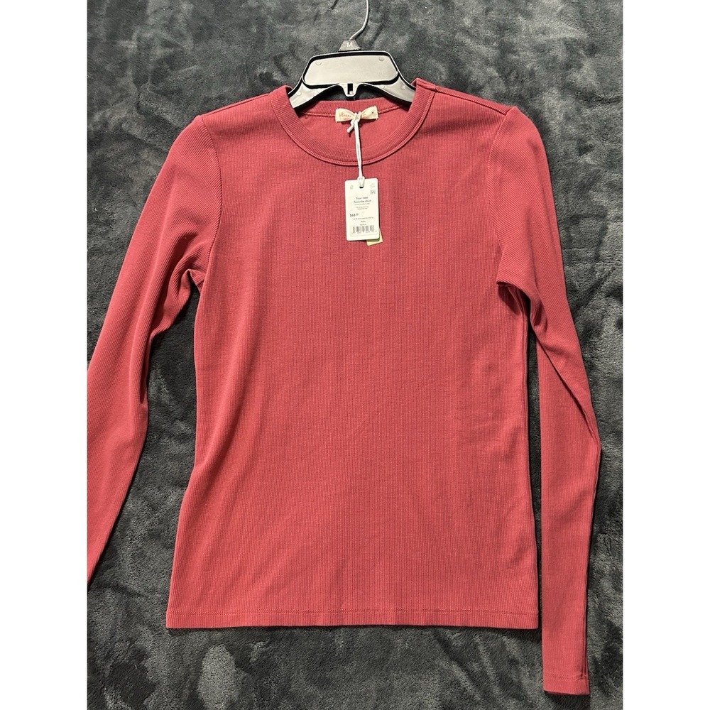 Marine Layer Lexi Rib Sun-In Long Sleeve Crew Tee Women's Ruby Medium (B5)